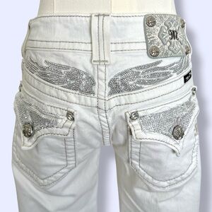 Rare Miss Me White Low Waisted Jeans with Silver Embellishments